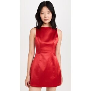 Retrofête Livie Dress Red Satin Boat Neck Mini Cocktail Dress Size S